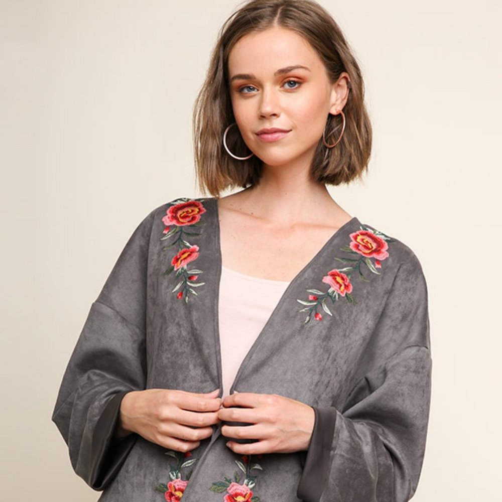 NWT Umgee Faux Suede Embroidered Jacket